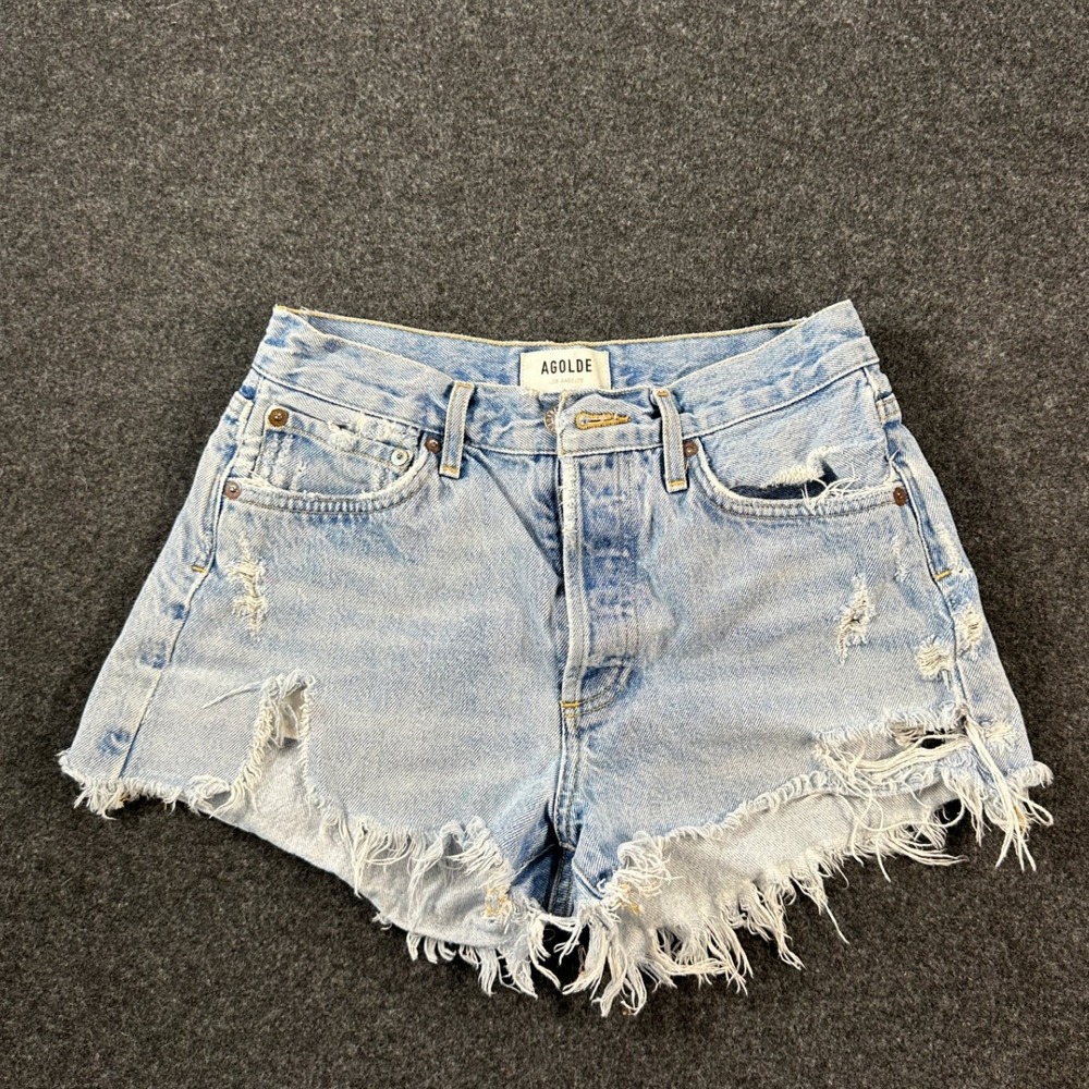 AGOLDE Parker Distressed Denim Shorts Light Wash Size 24 Button Fly